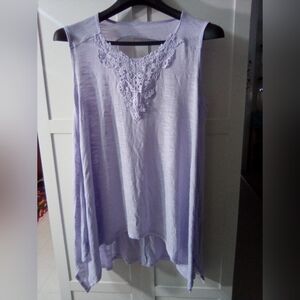 French Laundry Lavender Purple Sleeveless Long Tank Top Blouse Lace Detail 2X